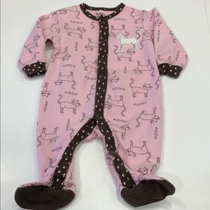 Pekkle Pink Cat Print Footed Onesie – Size 3 Months